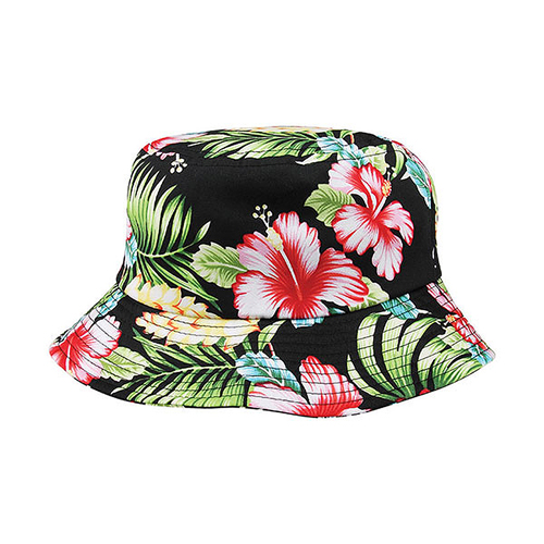 Bucket Hat - Ultra Soft Cotton Floral Print - Black - HT-7801G-BK